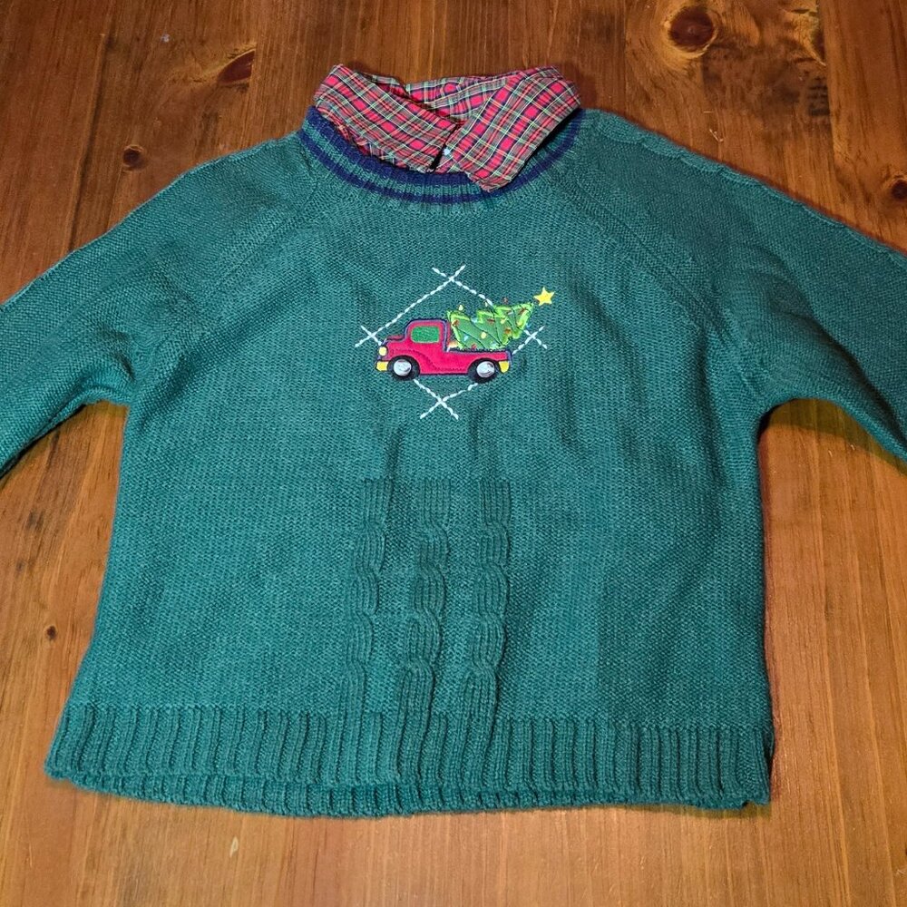BT Kids Boy 5 2pc Green Sweater Red plaid shirt NWT